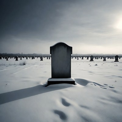 Snowy Graveyard Tombstone in Winter