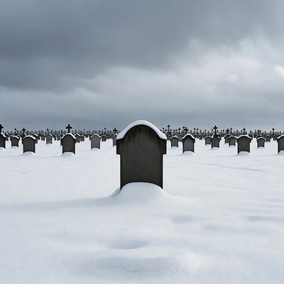 Snowy Cemetery with Gravestones