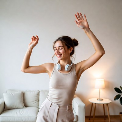 Young woman dancing with headphones