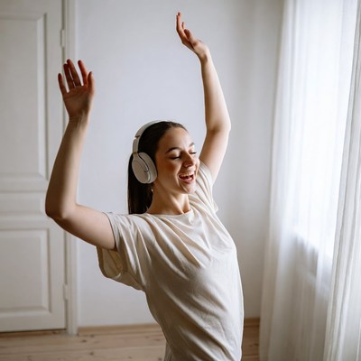 Woman dancing with headphones