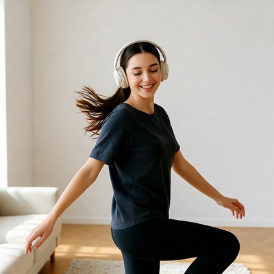 Woman dancing with headphones