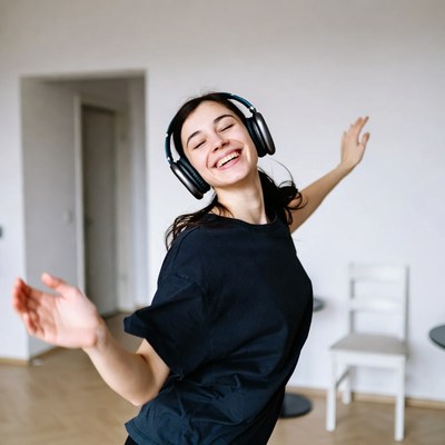 Woman dancing with headphones