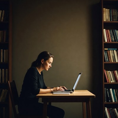 Woman working on laptop at desk