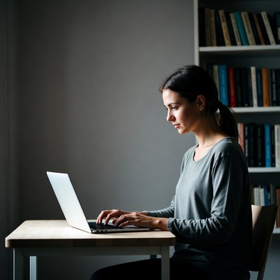 Woman working on laptop at desk
