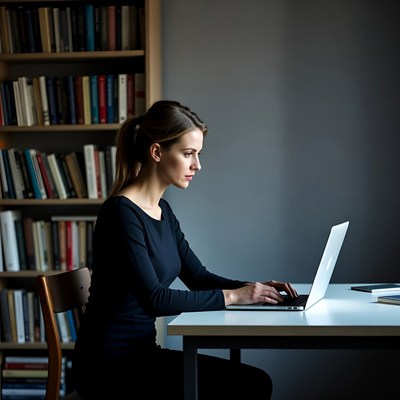 Woman working on laptop at desk