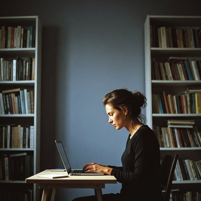 Woman working on laptop at desk