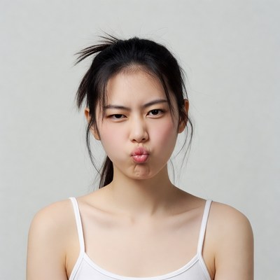 Asian girl puckering lips
