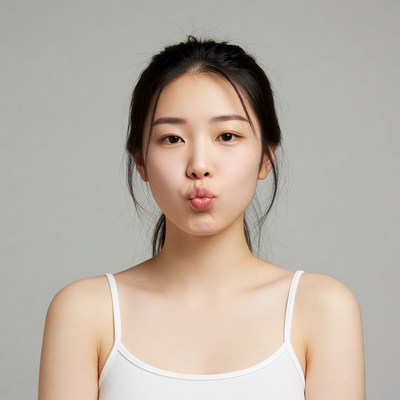 Asian woman making kissy face