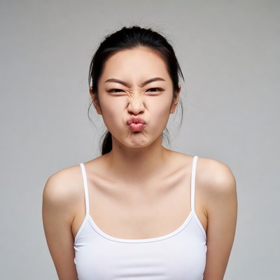 Asian woman making duck face pout