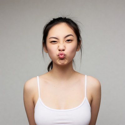 Asian woman making duck face