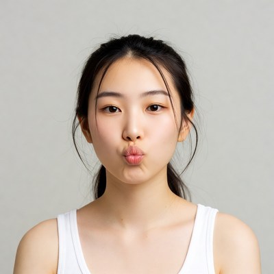 Asian woman making duck face