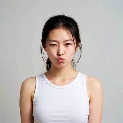Asian woman making pout face