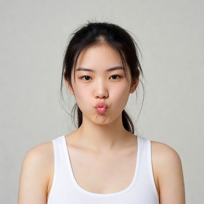 Asian girl making duck face