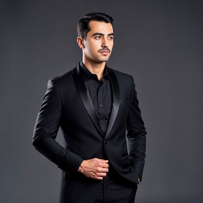 Handsome man in black tuxedo suit