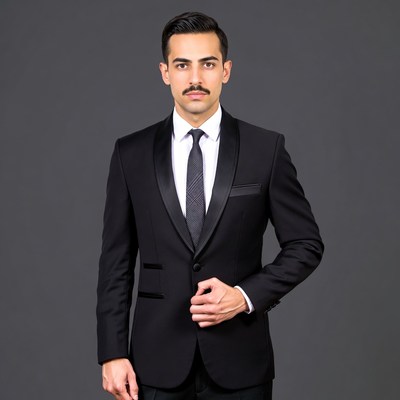 Man in black tuxedo suit