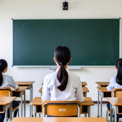 Asian teacher facing students in classroom