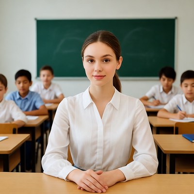 Female teacher with students in classroom