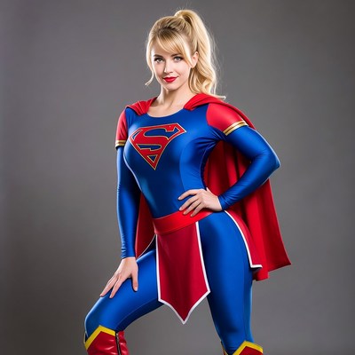 Blonde woman in Supergirl costume