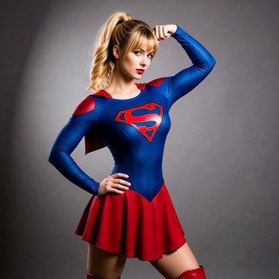 Blonde Supergirl flexing muscles