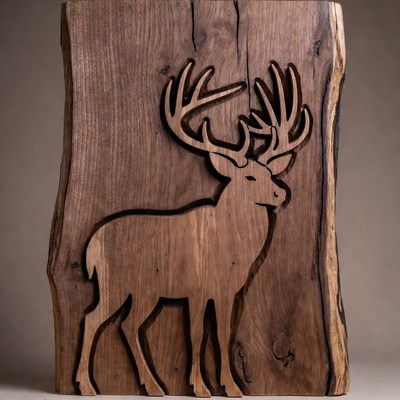 Wooden Deer Silhouette on Rustic Plank
