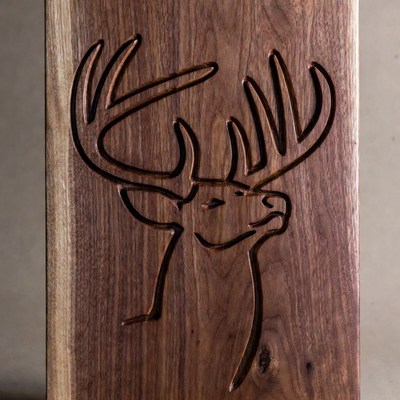 Carved Deer Head on Walnut Wood