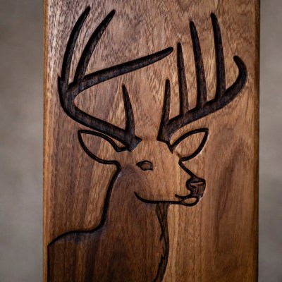 Wooden carved deer head