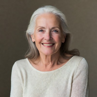 Smiling elderly woman with white hair
