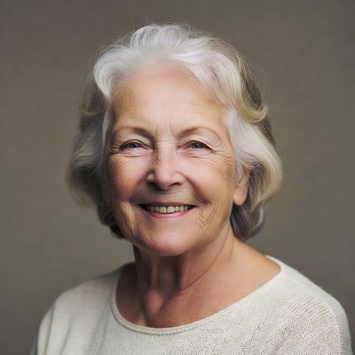Smiling elderly woman with white hair