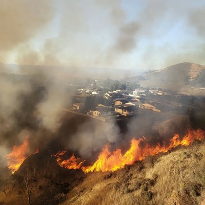 Wildfire Burning Near Suburban Houses