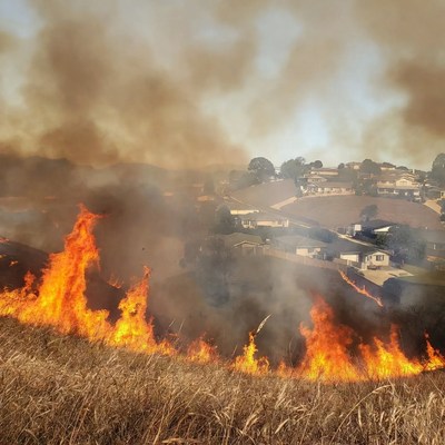 Wildfire Burning Near Suburban Houses