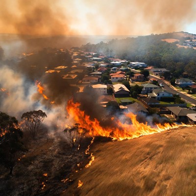 Bushfire engulfing suburban neighborhood