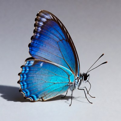 Blue Morpho Butterfly on White Background
