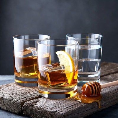 Whiskey Glasses with Lemon and Honey