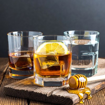 Whiskey with Honey Lemon Water Glasses