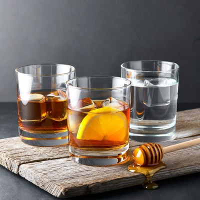 Whiskey Glasses with Lemon and Honey