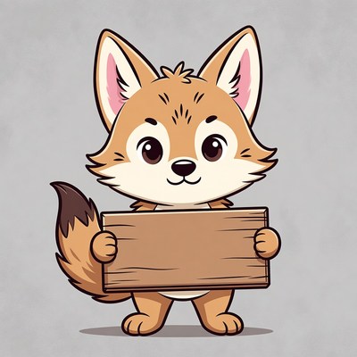 Cute fox holding blank sign