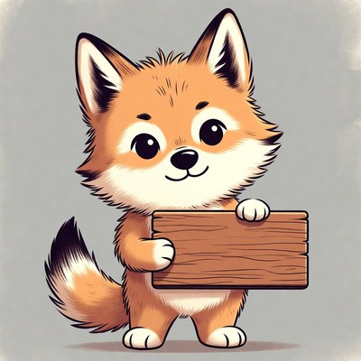 Cute fox holding wooden sign