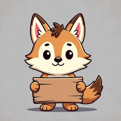 Cute fox holding blank sign