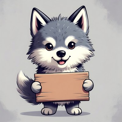 Cute Husky Puppy Holding Blank Sign