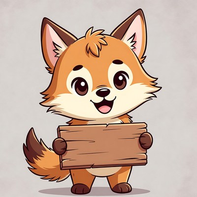 Cute fox holding blank sign