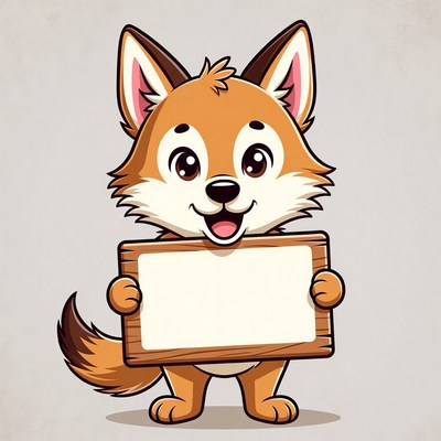 Cute fox holding blank sign
