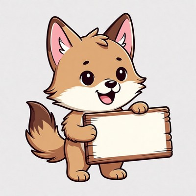 Cute fox holding blank sign