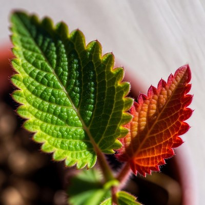 Green and Red Mint Leaves in Pot