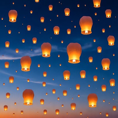 Sky lanterns floating at night
