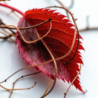 Red autumn leaf with vines