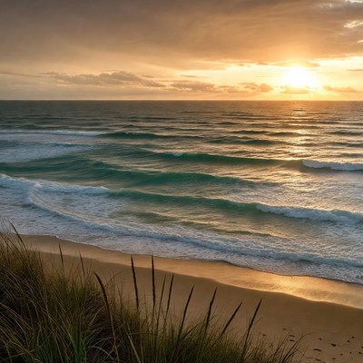 Ocean Sunset Beach with Waves