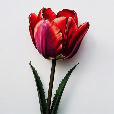 Red Tulip on White Background