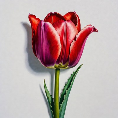 Red Tulip on White Background