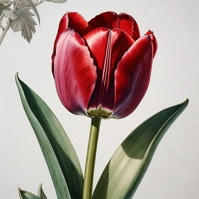 Red Tulip with Green Leaves