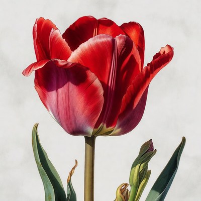 Red Tulip Flower with Leaves